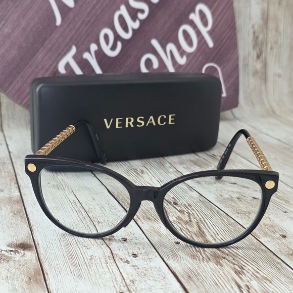 Versace Black Gold Cat Eye Eyeglasses With Prescription VE3353 size 52mm - Picture 2 of 6